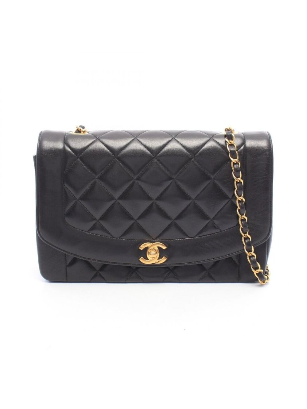 Chanel Shoulder Bag Quilted Diana Flap Black Lambskin Chain